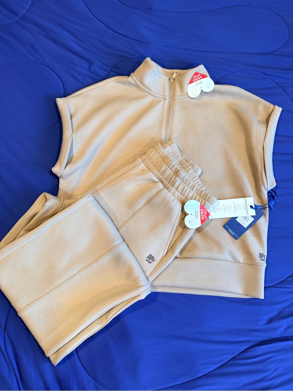 Aeropostale Sport Neutral Beige Top - Short Sleeve Zip Detail